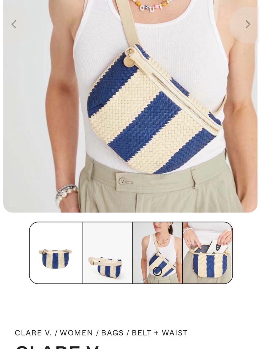 Clare V Navy and Cream Woven Crossbody Belt Bag